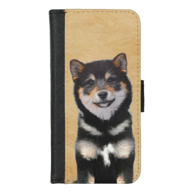 Shiba Inu (Black and Tan) Painting - Dog Art iPhone Wallet Case (Front)
