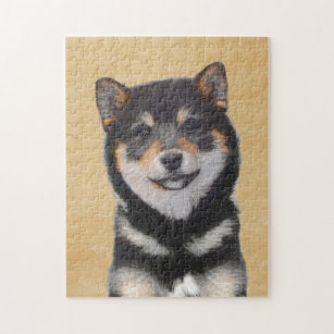 Shiba Inu (Black and Tan) Painting - Dog Art Jigsaw Puzzle