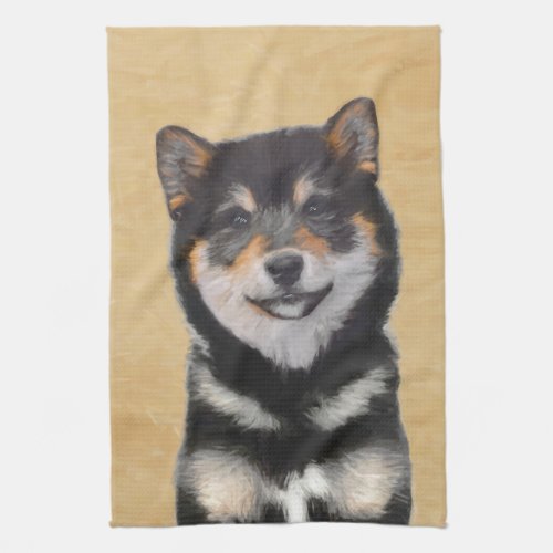 Shiba Inu Black and Tan Painting _ Dog Art Kitchen Towel