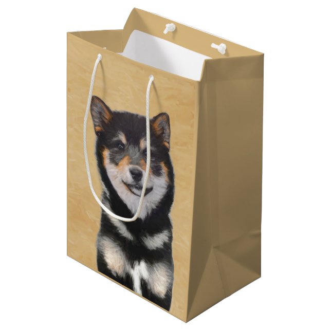Shiba Inu (Black and Tan) Painting - Dog Art Medium Gift Bag (Front Angled)
