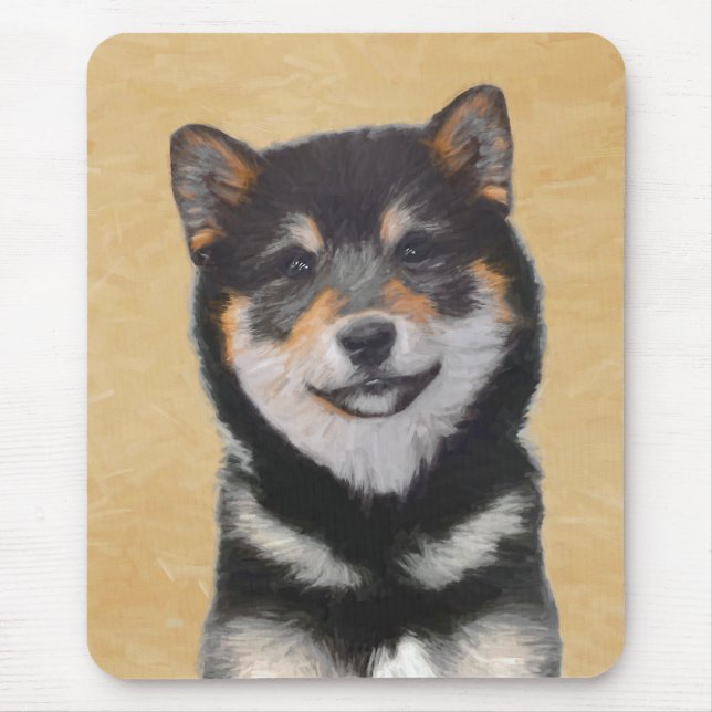 Shiba Inu (Black and Tan) Painting - Dog Art Mouse Pad (Front)