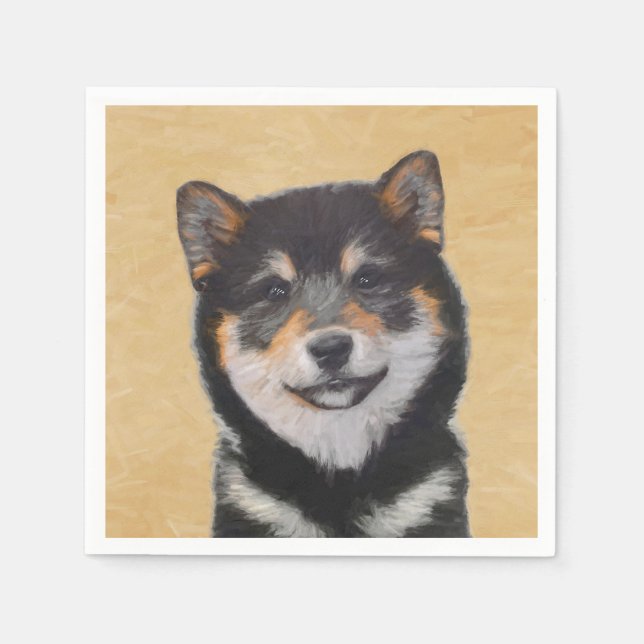 Shiba Inu (Black and Tan) Painting - Dog Art Napkins (Front)