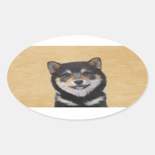 Shiba Inu (Black and Tan) Painting - Dog Art Oval Sticker