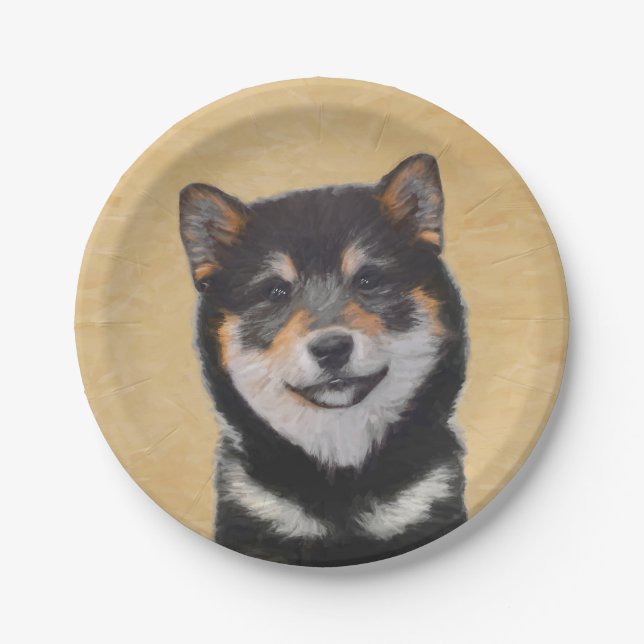 Shiba Inu (Black and Tan) Painting - Dog Art Paper Plates (Front)