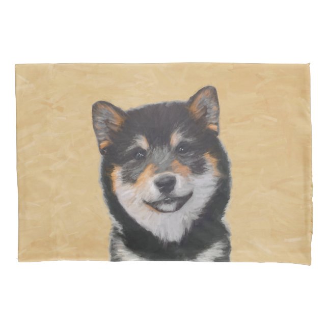 Shiba Inu (Black and Tan) Painting - Dog Art Pillow Case (Front)
