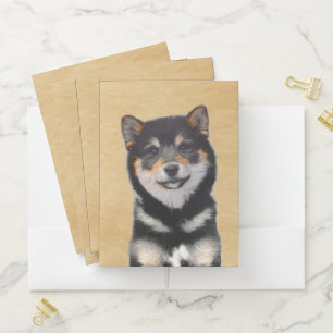 Shiba Inu (Black and Tan) Painting - Dog Art Pocket Folder