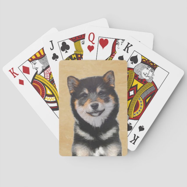 Shiba Inu (Black and Tan) Painting - Dog Art Poker Cards (Back)