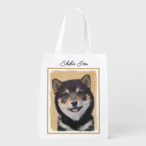 Shiba Inu Black and Tan Painting _ Dog Art Reusa Grocery Bag