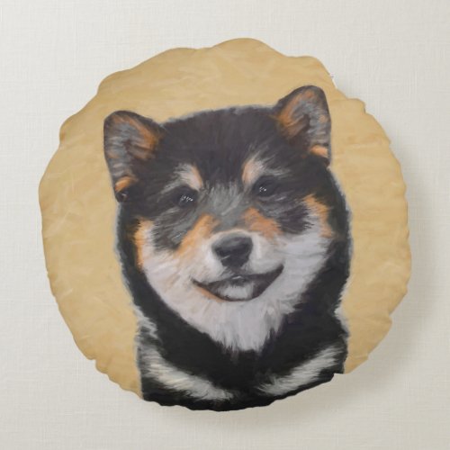 Shiba Inu Black and Tan Painting _ Dog Art Round Pillow