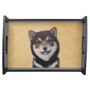 Shiba Inu (Black and Tan) Painting - Dog Art Serving Tray