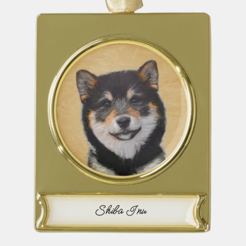 Shiba Inu Black and Tan Painting _ Dog Art Silve Gold Plated Banner Ornament