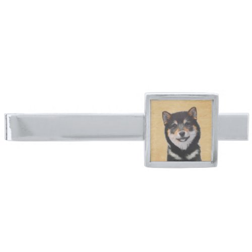 Shiba Inu Black and Tan Painting _ Dog Art Silver Finish Tie Bar