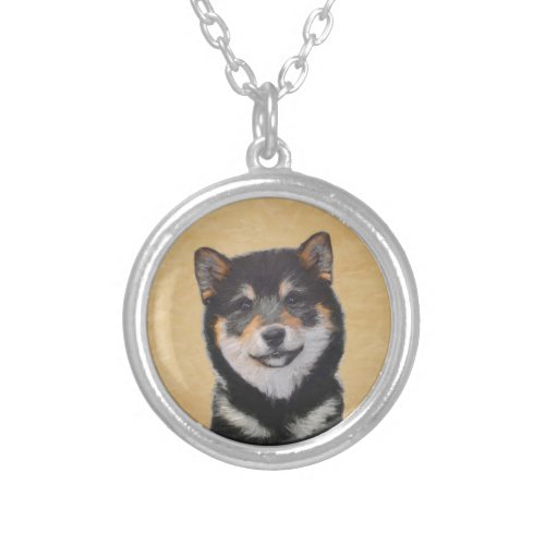 Shiba Inu Black and Tan Painting _ Dog Art Silver Plated Necklace