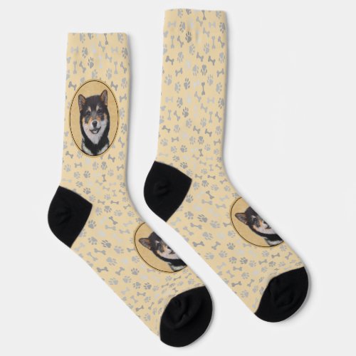 Shiba Inu Black and Tan Painting _ Dog Art Socks