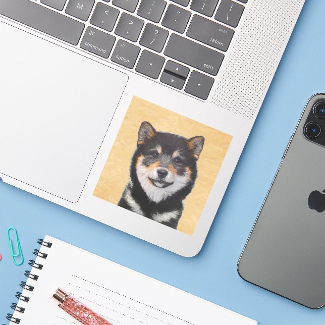Shiba Inu (Black and Tan) Painting - Dog Art Sticker (Laptop w/ iPhone)
