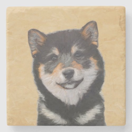 Shiba Inu Black and Tan Painting _ Dog Art Stone Coaster