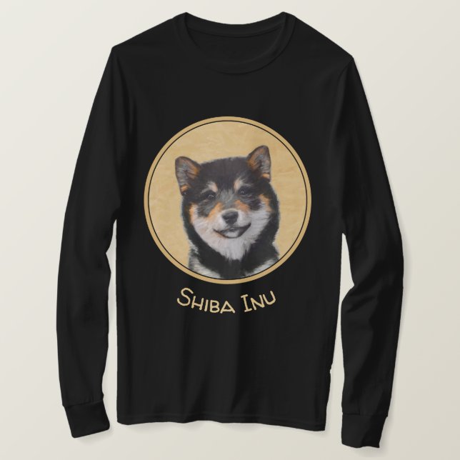 Shiba Inu (Black and Tan) Painting - Dog Art T-Shirt (Design Front)