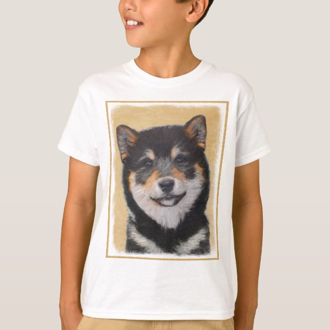 Shiba Inu (Black and Tan) Painting - Dog Art T-Shirt (Front)