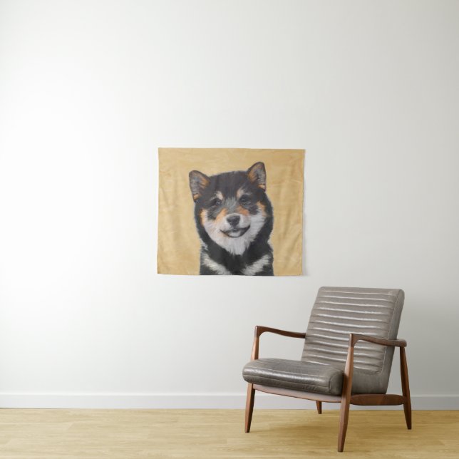 Shiba Inu (Black and Tan) Painting - Dog Art Tapestry (In Situ (Horizontal))
