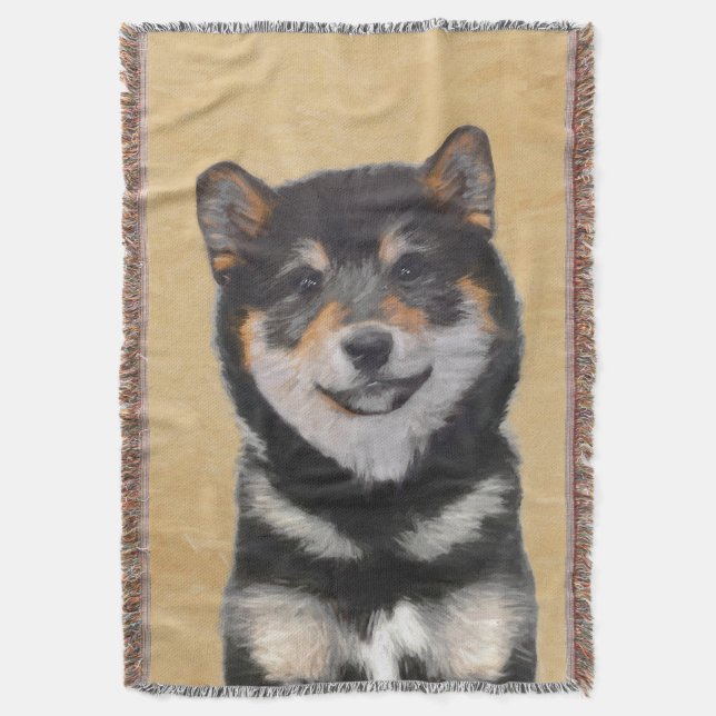 Shiba Inu (Black and Tan) Painting - Dog Art Throw Blanket (Front Vertical)