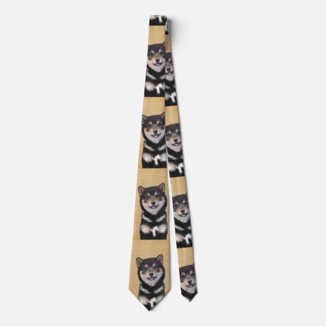 Shiba Inu (Black and Tan) Painting - Dog Art Tie (Front)