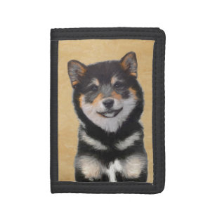 Shiba Inu (Black and Tan) Painting - Dog Art Trifold Wallet