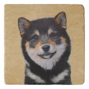 Shiba Inu (Black and Tan) Painting - Dog Art Trivet