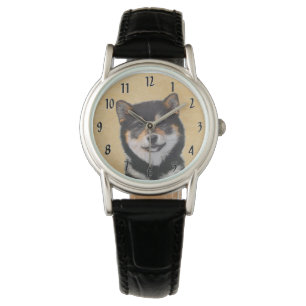 Shiba Inu (Black and Tan) Painting - Dog Art Watch