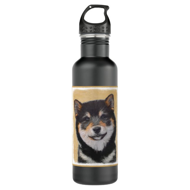 Shiba Inu (Black and Tan) Painting - Dog Art Water Bottle (Front)