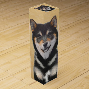 Shiba Inu (Black and Tan) Painting - Dog Art Wine Box