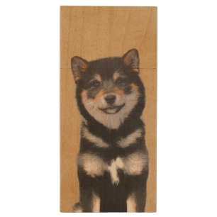 Shiba Inu (Black and Tan) Painting - Dog Art Wood Flash Drive