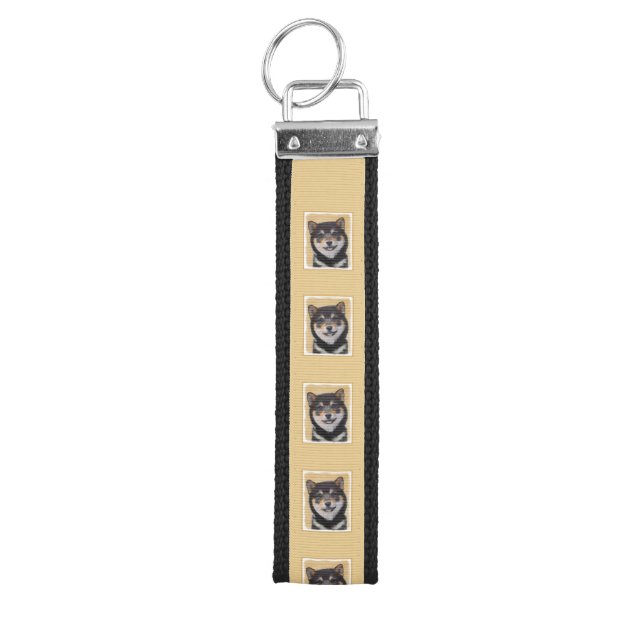 Shiba Inu (Black and Tan) Painting - Dog Art Wrist Keychain (Keys on Top)