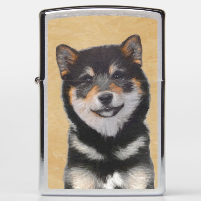Shiba Inu (Black and Tan) Painting - Dog Art Zippo Lighter (Front)