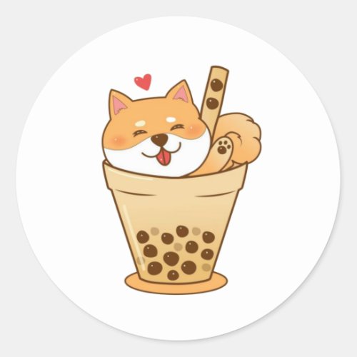 Shiba Inu Bubble Tea Classic Round Sticker