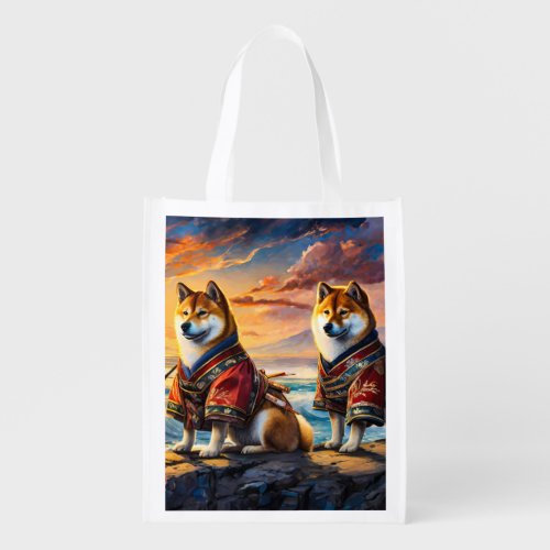Shiba Inu By The Shore 02 Design By Rich AMeN Gill Grocery Bag