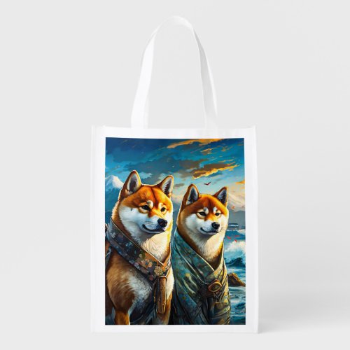 Shiba Inu By The Shore Design By Rich AMeN Gill Grocery Bag