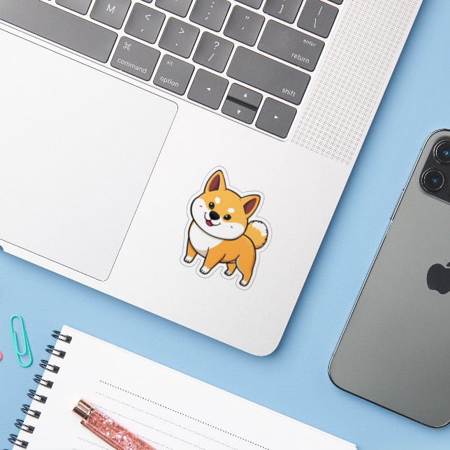 Shiba Inu cartoon Sticker (Laptop w/ iPhone)