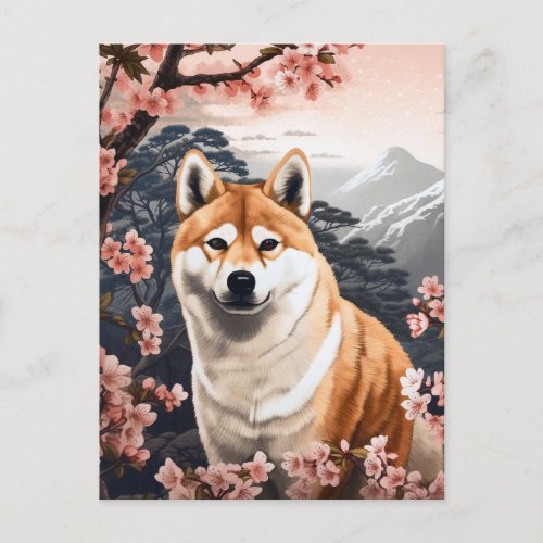 Shiba Inu Cherry Blossoms Dog Art Postcard