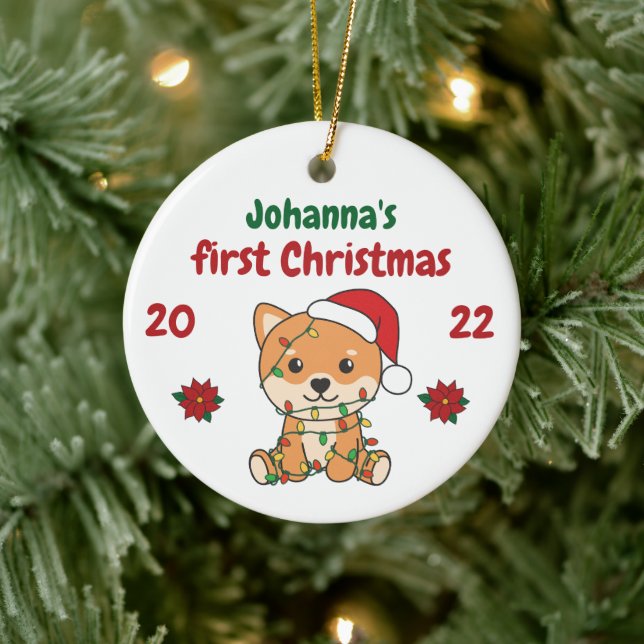 Shiba Inu Christmas Babys first Christmas Ceramic Ornament (Tree)