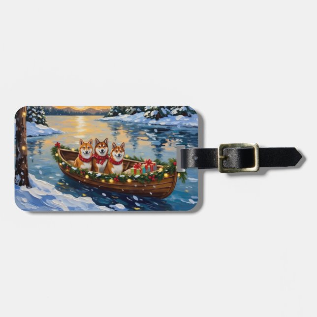 Shiba Inu Christmas Boat Holiday Luggage Tag (Front Horizontal)
