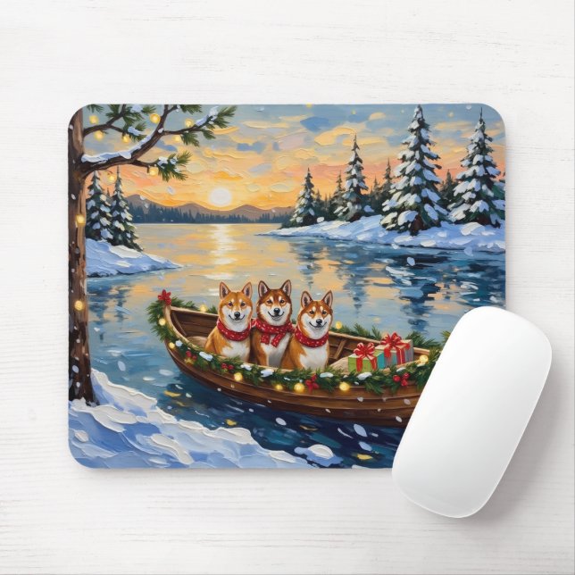 Shiba Inu Christmas Boat Holiday Mouse Pad (With Mouse)