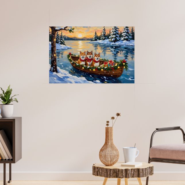 Shiba Inu Christmas Boat Holiday Poster (Living Room 3)