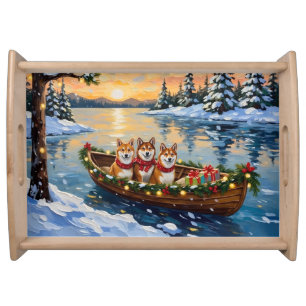 Shiba Inu Christmas Boat Holiday Serving Tray