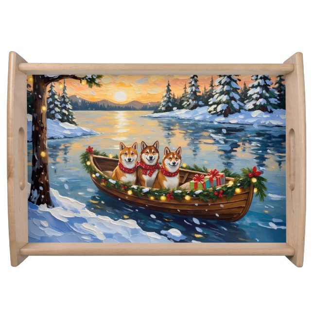 Shiba Inu Christmas Boat Holiday Serving Tray (Front)