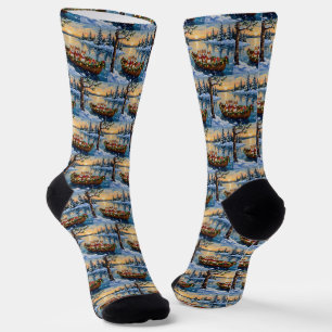 Shiba Inu Christmas Boat Holiday Socks