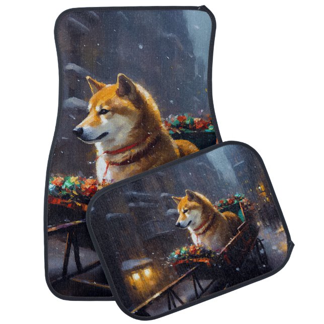 Shiba Inu Christmas Festive Season  Car Floor Mat (Set)