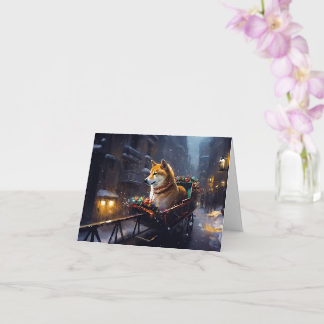 Shiba Inu Christmas Festive Season  Card (Orchid)