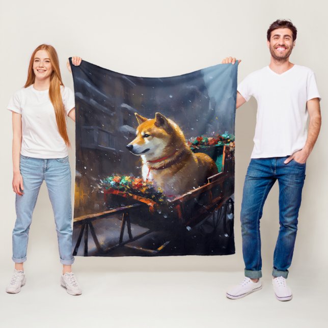 Shiba Inu Christmas Festive Season  Fleece Blanket (In Situ)