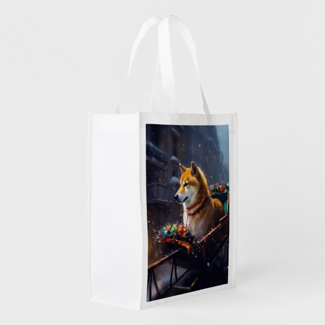 Shiba Inu Christmas Festive Season  Grocery Bag (Back Side)