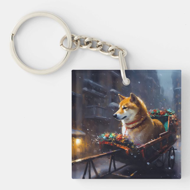 Shiba Inu Christmas Festive Season  Keychain (Front)